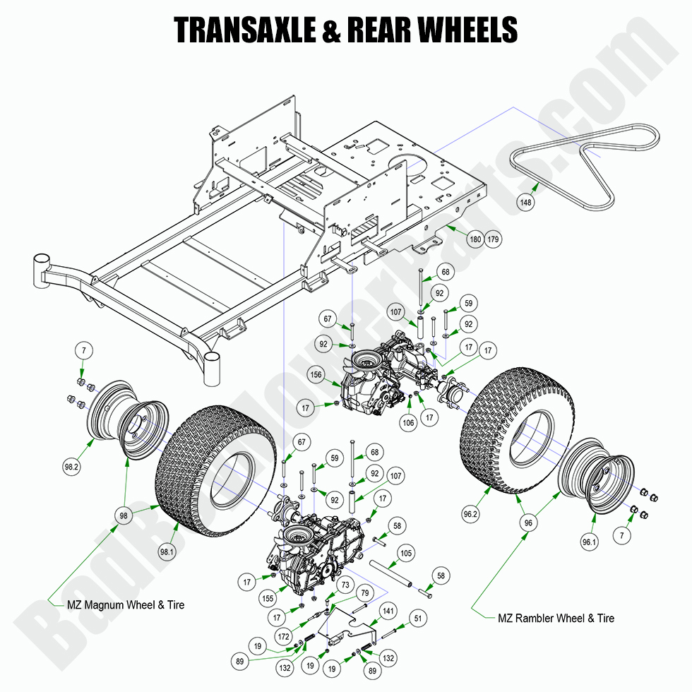 2835 - Bad Boy Mower Parts Lookup > 2022 > MZ & MZ Magnum > Transaxle & Rear Wheels